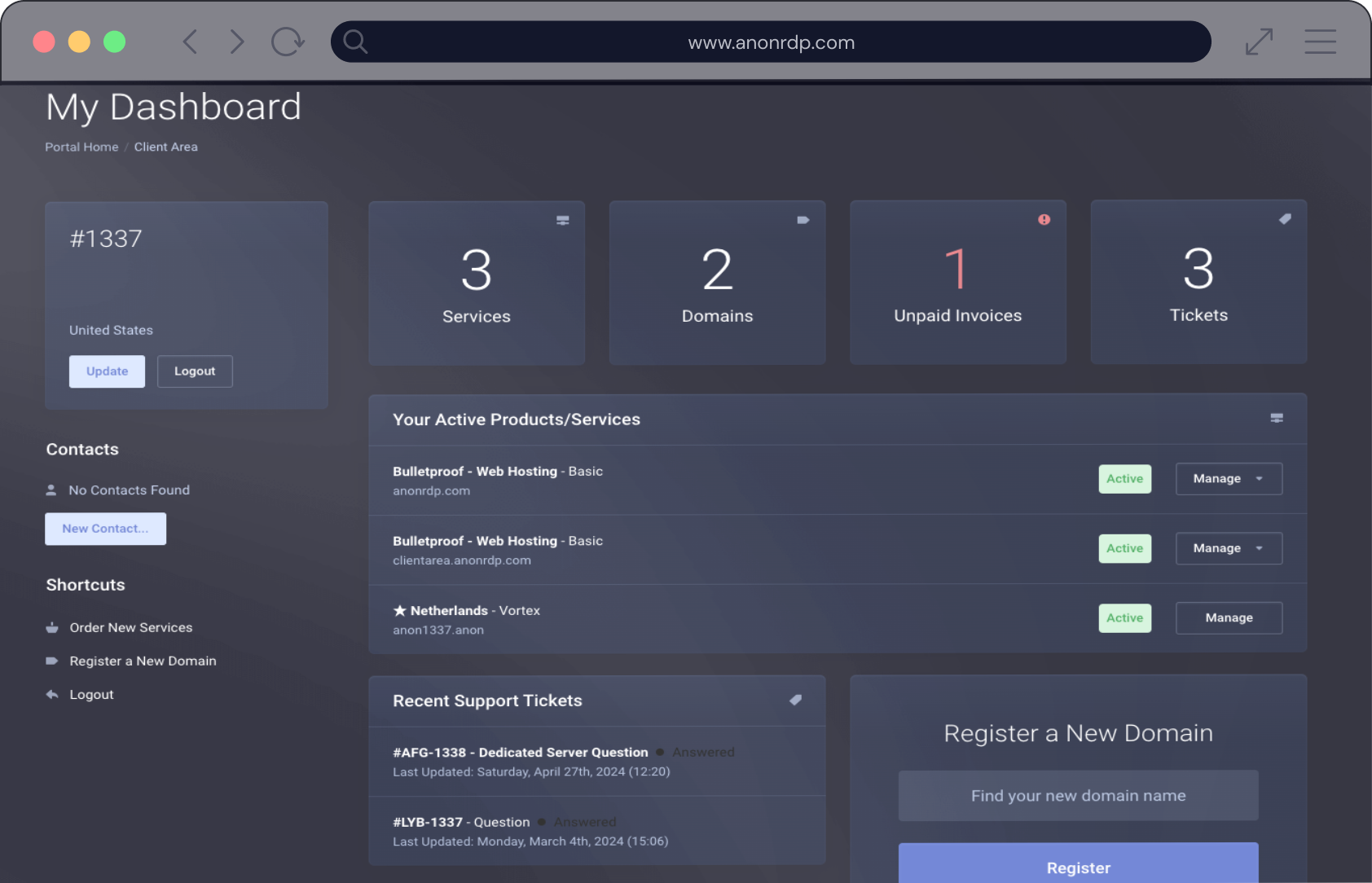 AnonRDP dashboard